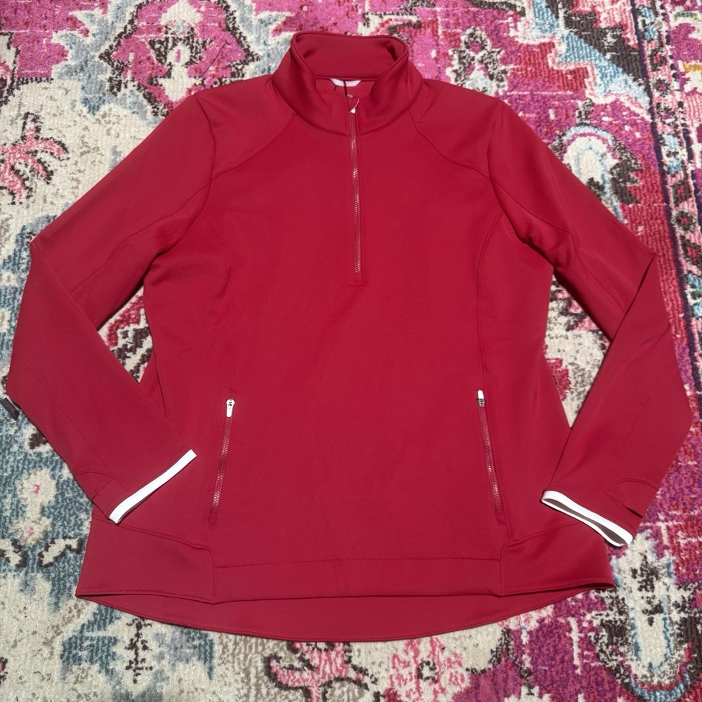 Womens Zero Restrictions Athletic Pullover Quarterzip Red Thumb‎ Holes SZ XL